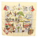 HERMES Carre 90 Scarf ""Au FIL de la SOIE"" Silk Beige Auth sw338-1