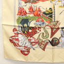 HERMES Carre 90 Scarf ""Au FIL de la SOIE"" Silk Beige Auth sw338-8