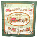 HERMES Carre 90 Scarf ""L’HIVER EN POSTE"" Silk Green Auth sw343-1