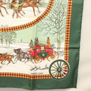 HERMES Carre 90 Scarf ""L’HIVER EN POSTE"" Silk Green Auth sw343-10