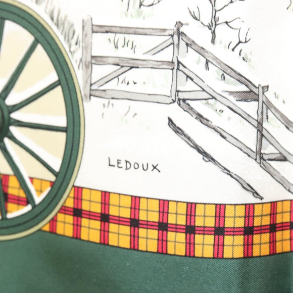 HERMES Carre 90 Scarf ""L’HIVER EN POSTE"" Silk Green Auth sw343