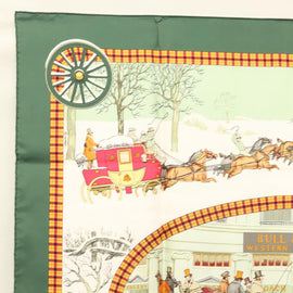 HERMES Carre 90 Scarf ""L’HIVER EN POSTE"" Silk Green Auth sw343 - 0