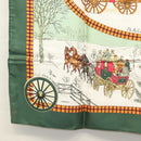 HERMES Carre 90 Scarf ""L’HIVER EN POSTE"" Silk Green Auth sw343-8