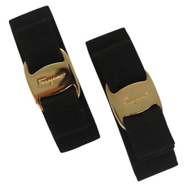 Salvatore Ferragamo Valletta Cotton 2Set Black Gold Auth sw374