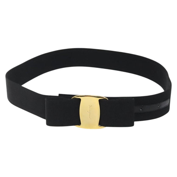 Salvatore Ferragamo Vala Belt Canvas 37.4"" Black Auth sw379