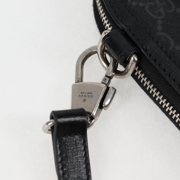 GUCCI GG Supreme Phone Holder Shoulder Bag PVC Black Silver 724357 Auth sw385M
