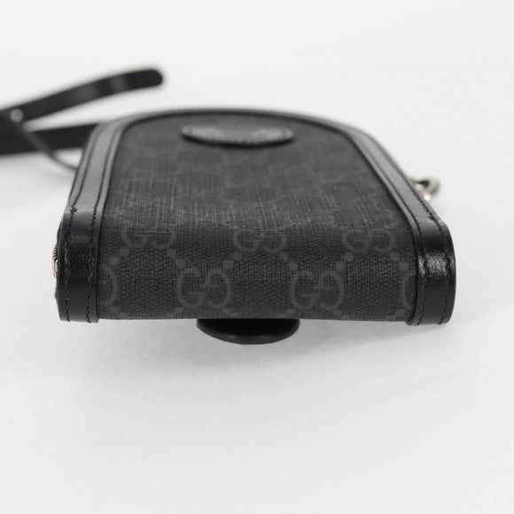 GUCCI GG Supreme Phone Holder Shoulder Bag PVC Black Silver 724357 Auth sw385M
