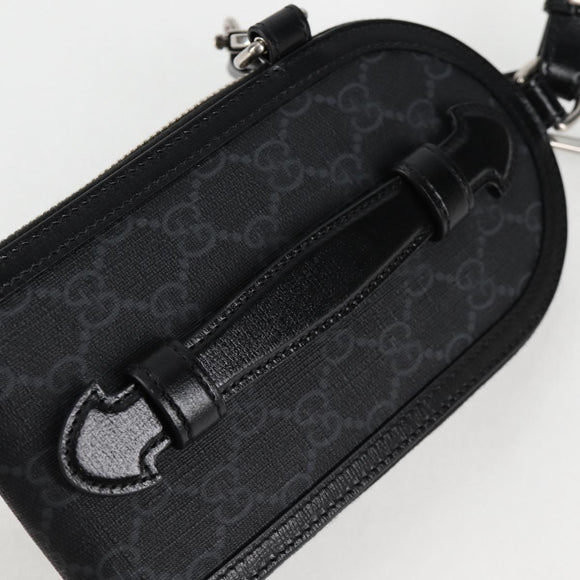 GUCCI GG Supreme Phone Holder Shoulder Bag PVC Black Silver 724357 Auth sw385AM