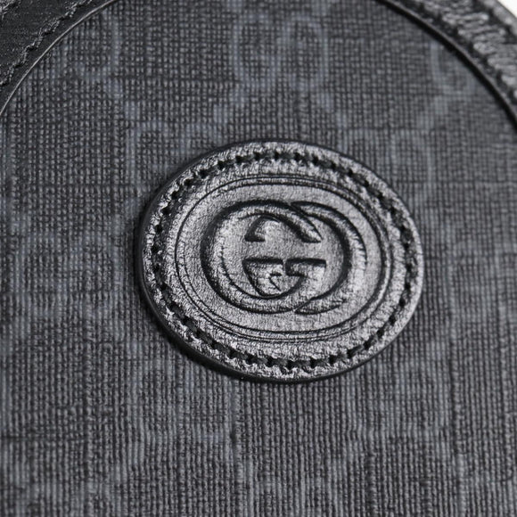 GUCCI GG Supreme Phone Holder Shoulder Bag PVC Black Silver 724357 Auth sw385M