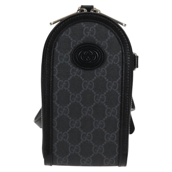 GUCCI GG Supreme Phone Holder Shoulder Bag PVC Black Silver 724357 Auth sw385M