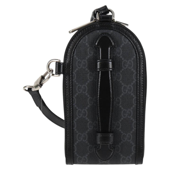 GUCCI GG Supreme Phone Holder Shoulder Bag PVC Black Silver 724357 Auth sw385M