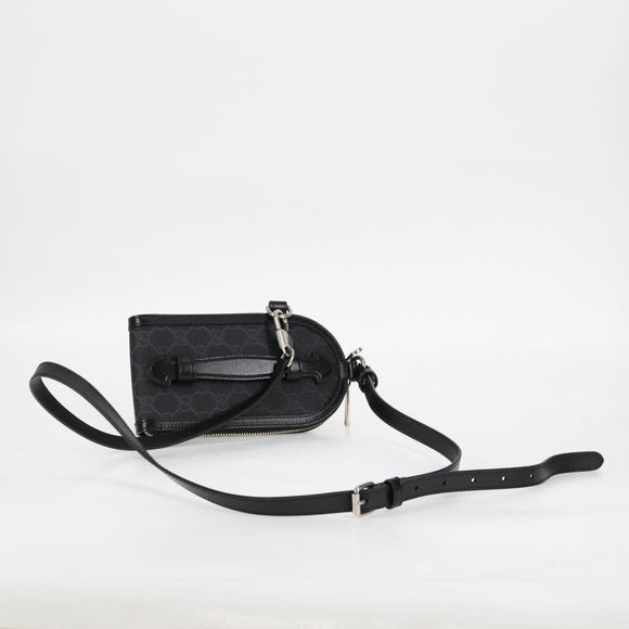 GUCCI GG Supreme Phone Holder Shoulder Bag PVC Black Silver 724357 Auth sw385M