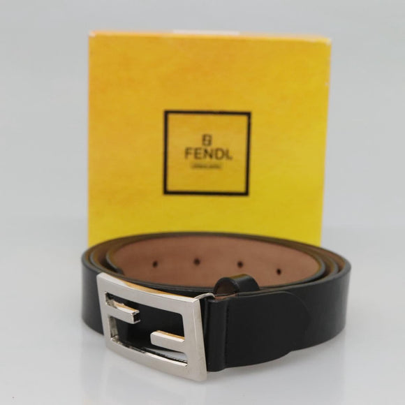 FENDI Belt Leather 41.3"" Black Auth sw412