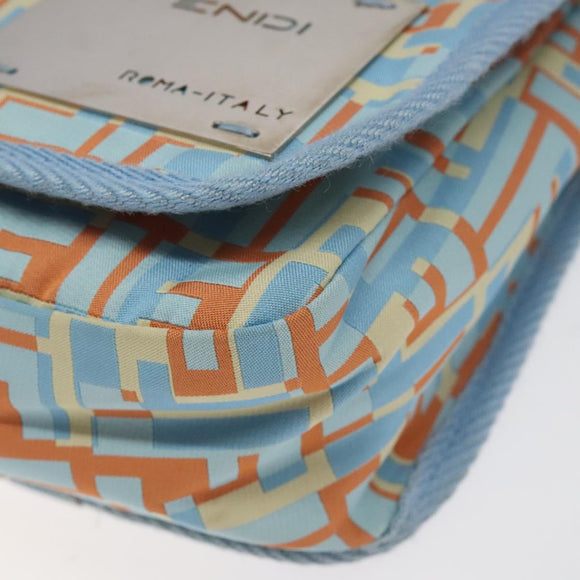 FENDI Shoulder Bag Canvas Light Blue Silver Auth sw413