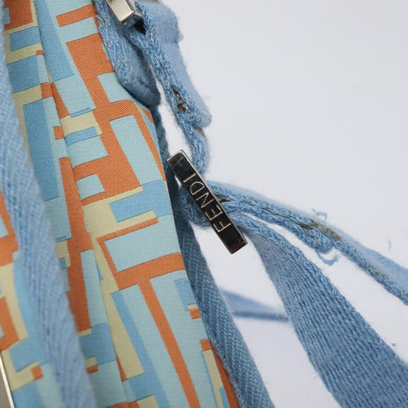 FENDI Shoulder Bag Canvas Light Blue Silver Auth sw413