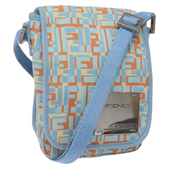 FENDI Shoulder Bag Canvas Light Blue Silver Auth sw413