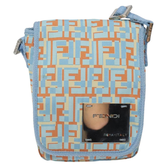 FENDI Shoulder Bag Canvas Light Blue Silver Auth sw413