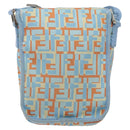 FENDI Shoulder Bag Canvas Light Blue Silver Auth sw413-2