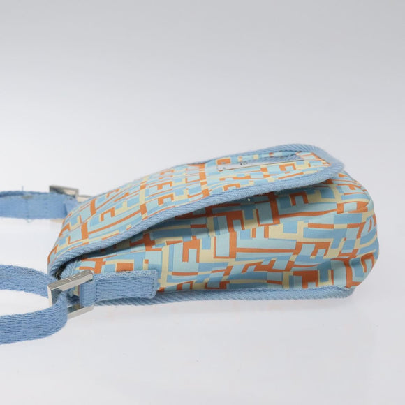 FENDI Shoulder Bag Canvas Light Blue Silver Auth sw413