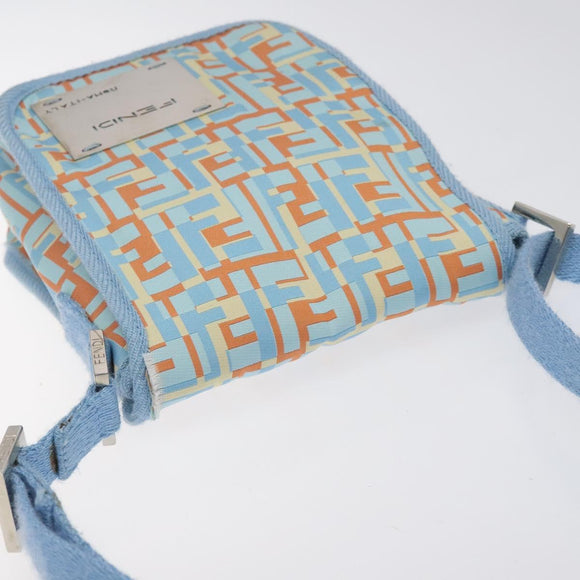 FENDI Shoulder Bag Canvas Light Blue Silver Auth sw413