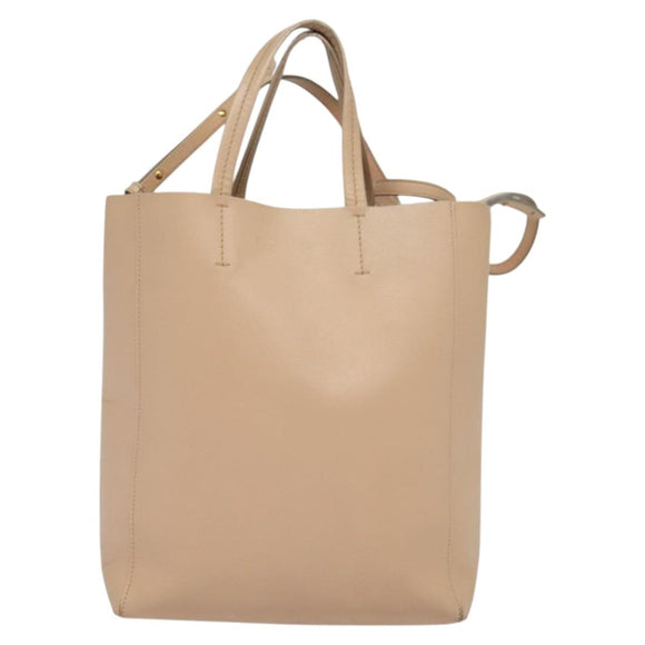 CELINE Vertical Cavas Hand Bag Leather 2way Pink Gold Auth sw418