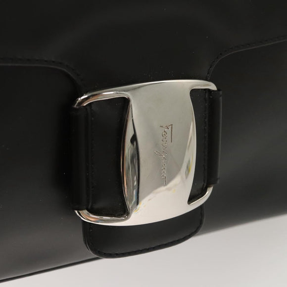 Salvatore Ferragamo Vala Shoulder Bag Leather Black Silver Auth sw419