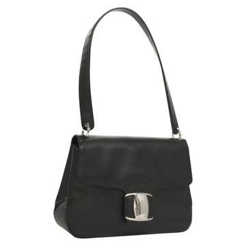 Salvatore Ferragamo Vala Shoulder Bag Leather Black Silver Auth sw419
