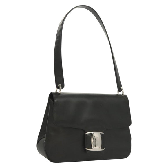 Salvatore Ferragamo Vala Shoulder Bag Leather Black Silver Auth sw419