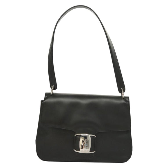 Salvatore Ferragamo Vala Shoulder Bag Leather Black Silver Auth sw419