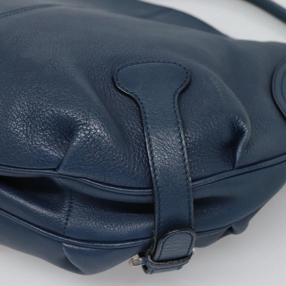 Salvatore Ferragamo Gancini Hand Bag Leather Blue Silver Auth sw420