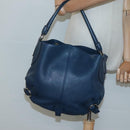 Salvatore Ferragamo Gancini Hand Bag Leather Blue Silver Auth sw420-21