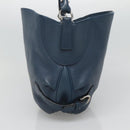 Salvatore Ferragamo Gancini Hand Bag Leather Blue Silver Auth sw420-3