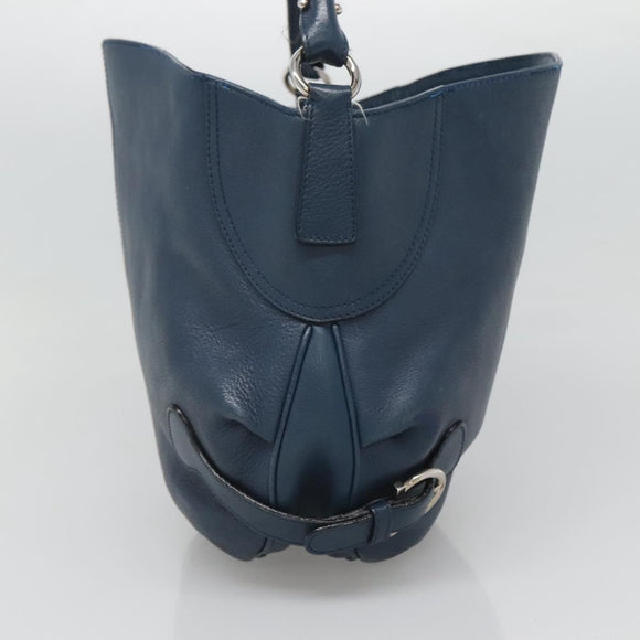 Salvatore Ferragamo Gancini Hand Bag Leather Blue Silver Auth sw420
