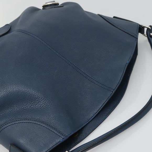 Salvatore Ferragamo Gancini Hand Bag Leather Blue Silver Auth sw420