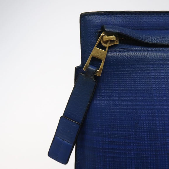 LOEWE Anagram Clutch Bag Leather Blue Gold Auth sw422