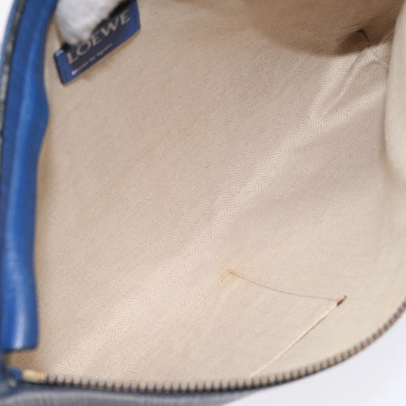 LOEWE Anagram Clutch Bag Leather Blue Gold Auth sw422