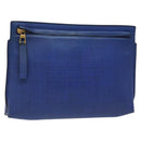 LOEWE Anagram Clutch Bag Leather Blue Gold Auth sw422-1