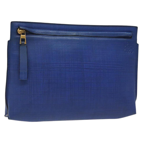 LOEWE Anagram Clutch Bag Leather Blue Gold Auth sw422