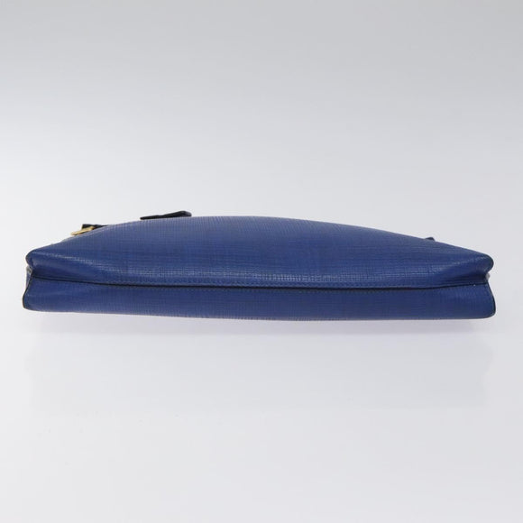 LOEWE Anagram Clutch Bag Leather Blue Gold Auth sw422