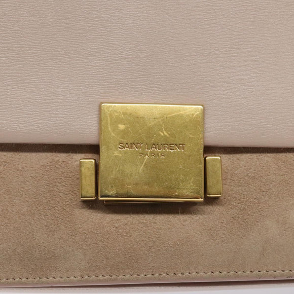 SAINT LAURENT Bellecious Shoulder Bag Suede Leather Pink Auth sw424