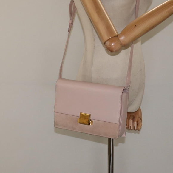 SAINT LAURENT Bellecious Shoulder Bag Suede Leather Pink Auth sw424