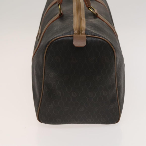 Christian Dior Honeycomb Canvas Boston Bag PVC Leather Black Auth sw438