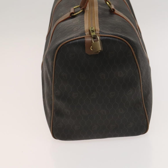 Christian Dior Honeycomb Canvas Boston Bag PVC Leather Black Auth sw438