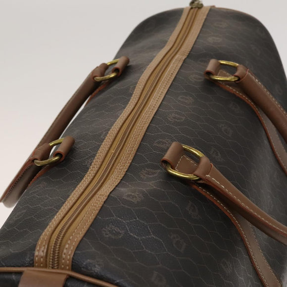 Christian Dior Honeycomb Canvas Boston Bag PVC Leather Black Auth sw438