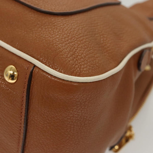 Miu Miu Hand Bag Leather 2way Brown Gold Auth sw446