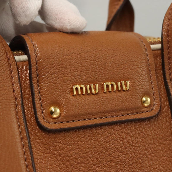 Miu Miu Hand Bag Leather 2way Brown Gold Auth sw446