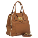 Miu Miu Hand Bag Leather 2way Brown Gold Auth sw446-1
