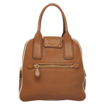 Miu Miu Hand Bag Leather 2way Brown Gold Auth sw446 - 0