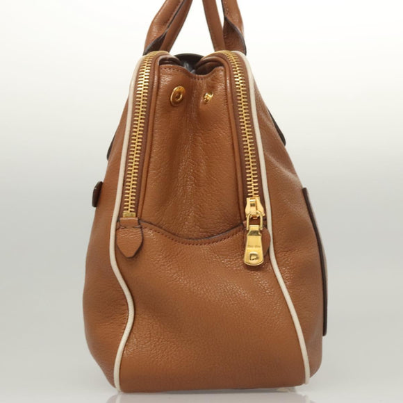 Miu Miu Hand Bag Leather 2way Brown Gold Auth sw446