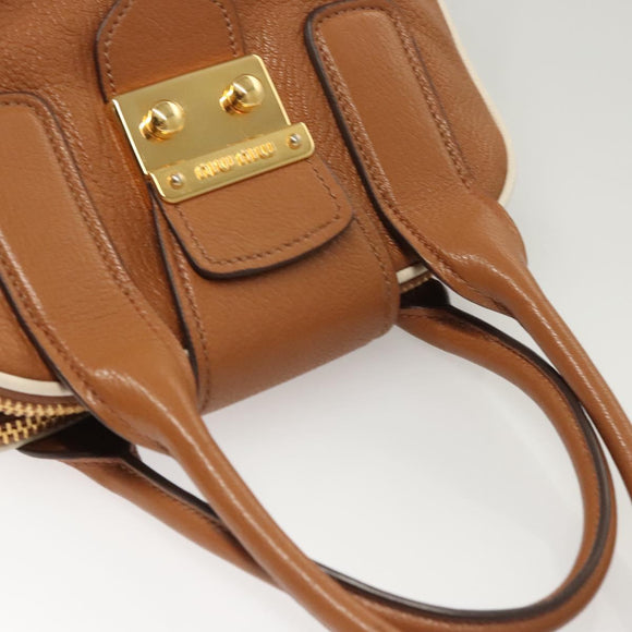 Miu Miu Hand Bag Leather 2way Brown Gold Auth sw446